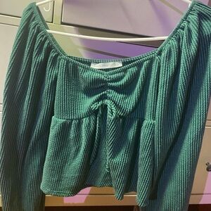 Altar'd State Emerald Green Ribbed Off-Shoulder Crop Top